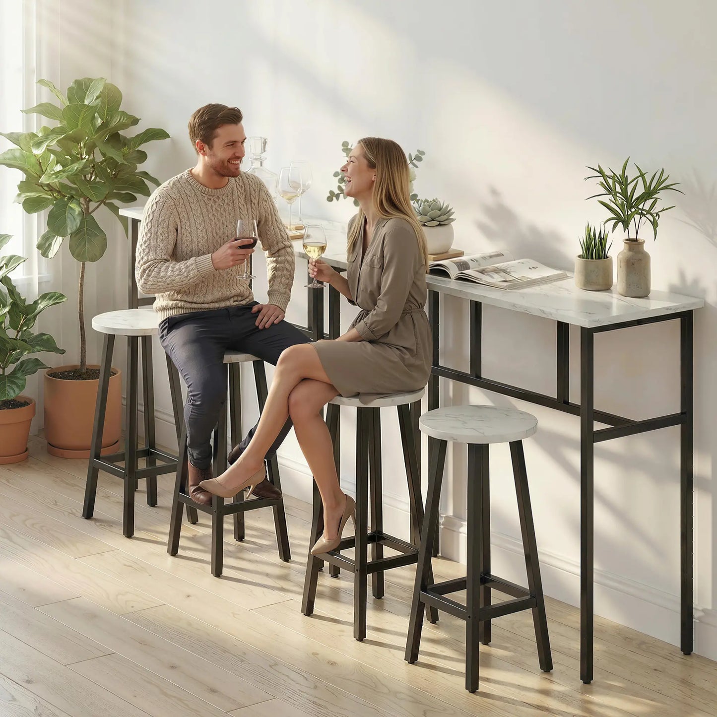 Bar Table Set Of 6, White Marble Breakfast Table And 4 Stools, White Bar Sets at Gallery Canada