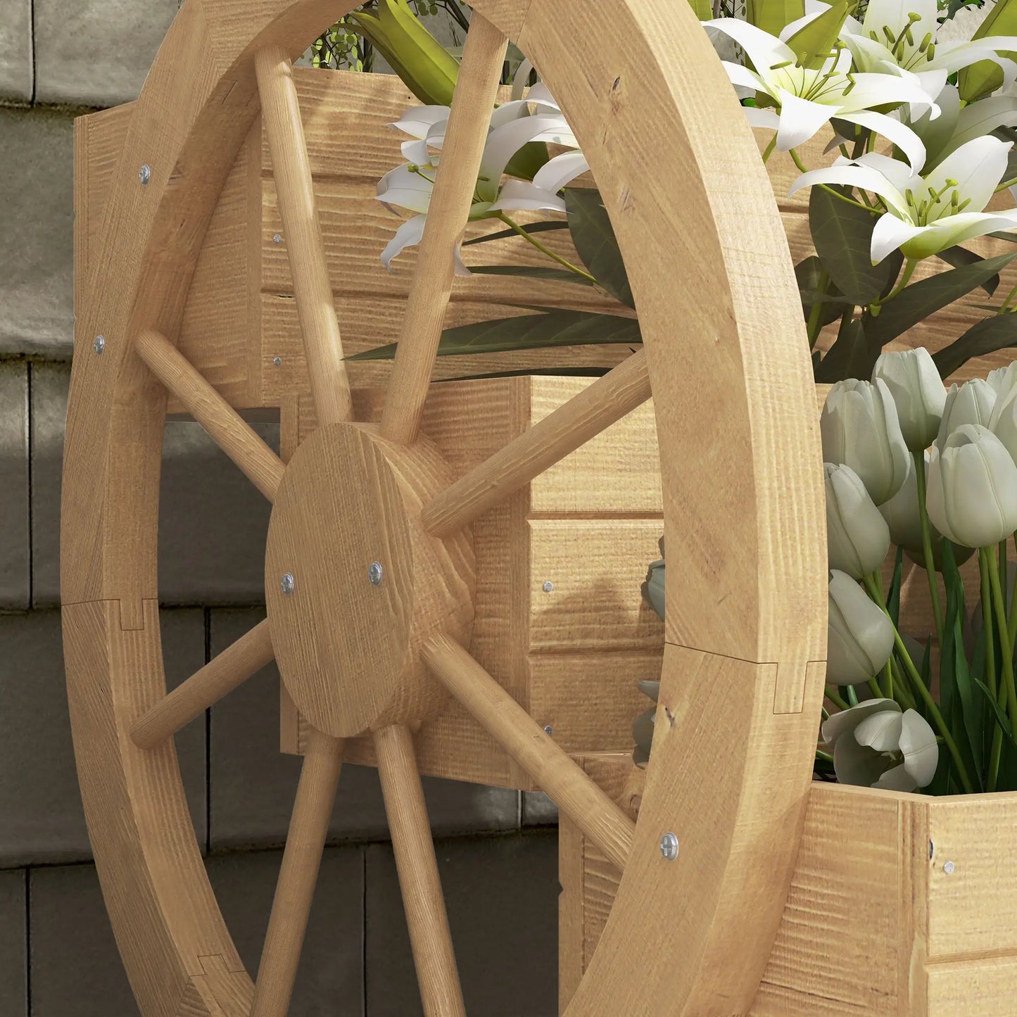 Wooden Wagon Planter Box, 3-Tier Raised Garden Bed, 24" x 24" x 22", Natural