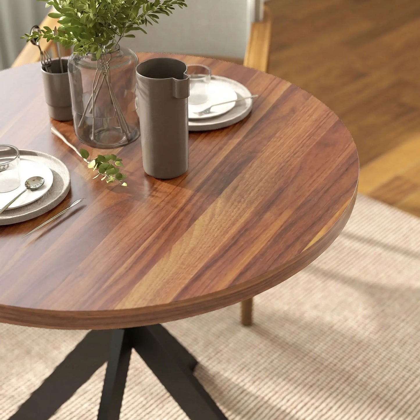 29" Round Dining Table, Walnut Finish, Steel Legs Dining Tables at Gallery Canada