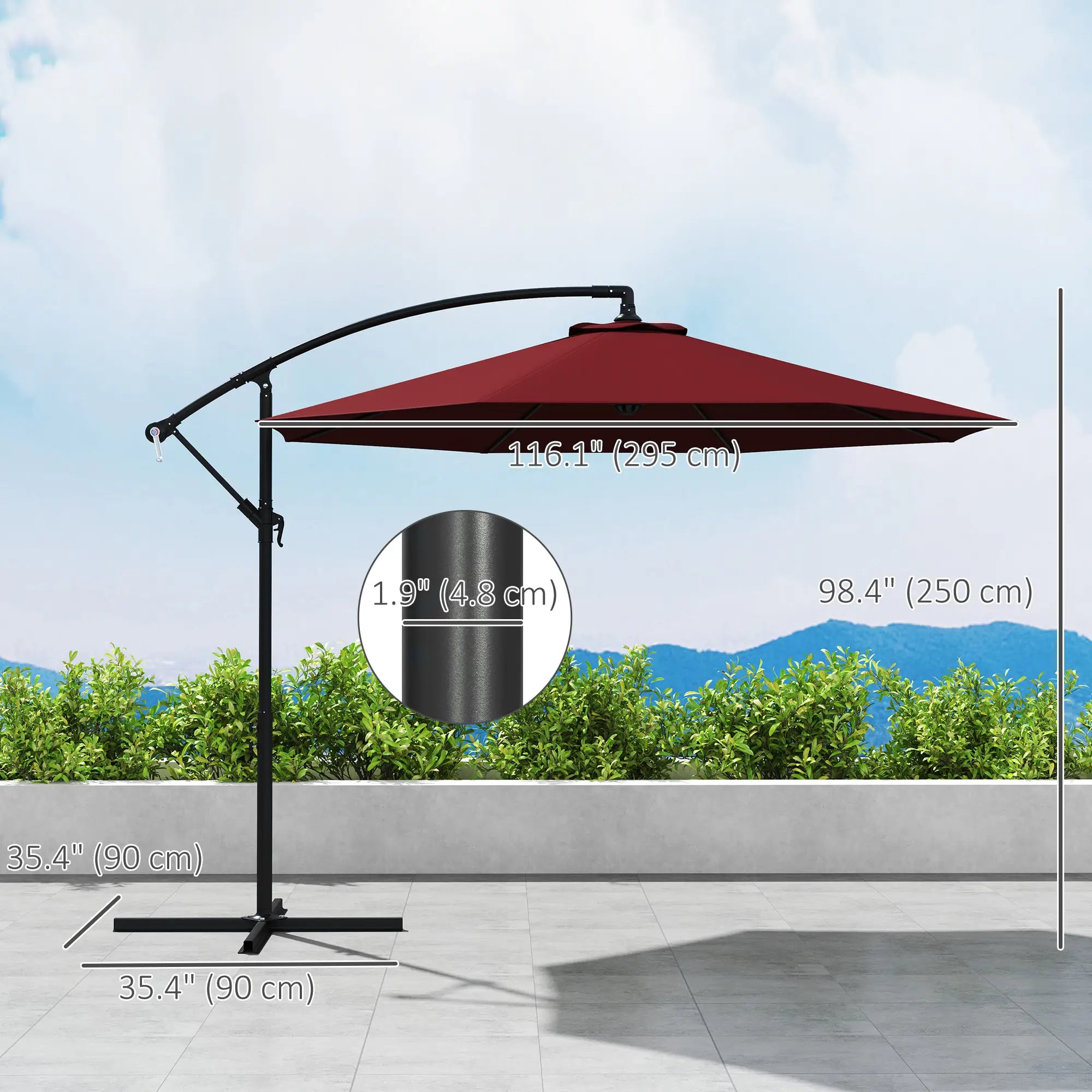 9.7ft Offset Patio Umbrella, Hanging Parasol, Crank, Wine Red Offset Cantilever Umbrellas at Gallery Canada