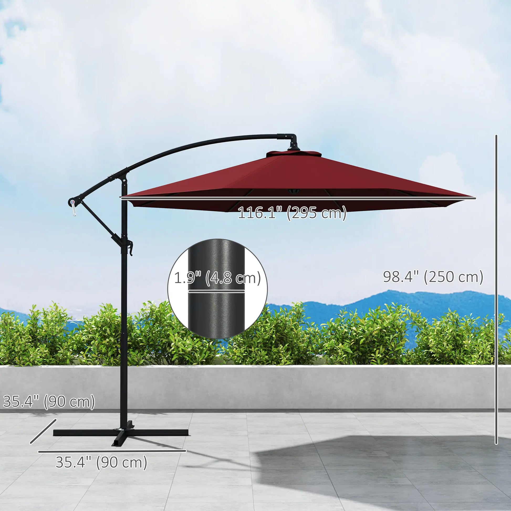 9.7ft Offset Patio Umbrella, Hanging Parasol, Crank, Wine Red Offset Cantilever Umbrellas at Gallery Canada
