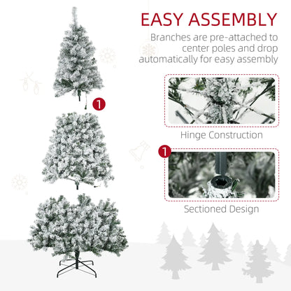 7.5ft Prelit Artificial Christmas Tree, Snow Flocked, Metal Base, Warm White LED Pre Lit Christmas Trees at Gallery Canada