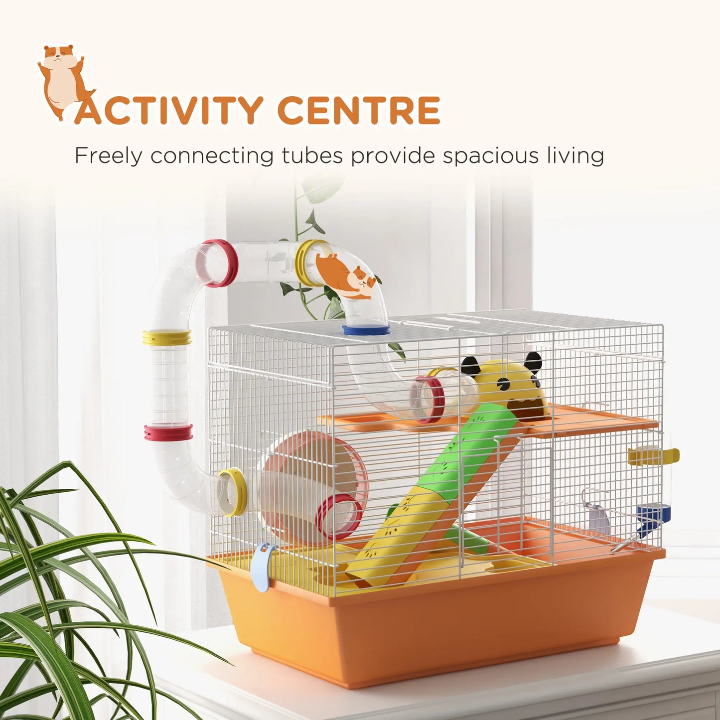 3 Tier Hamster Cage, Tunnels, Water Bottle, Exercise Wheel, 18" x 11" x 15", Orange Hamster Cages at Gallery Canada