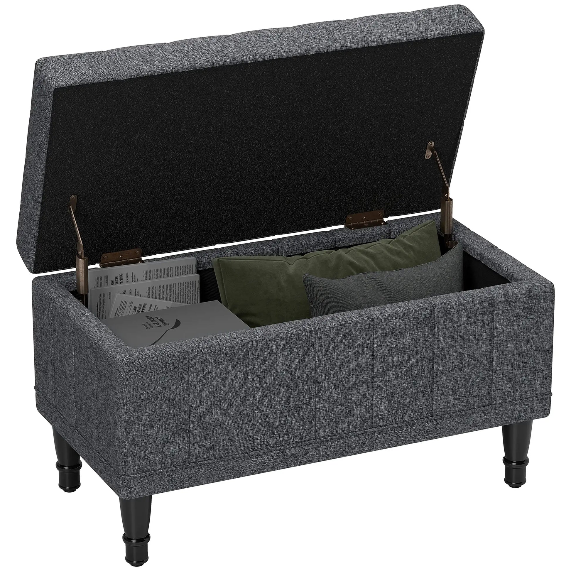 Linen Storage Ottoman, Button Tufted Bench for Bedroom, Grey Storage Ottomans & Benches at Gallery Canada