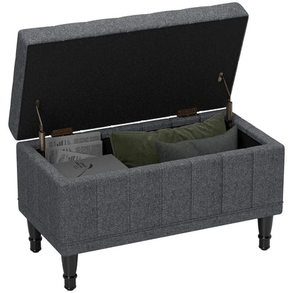 Linen Storage Ottoman, Button Tufted Bench for Bedroom, Grey Storage Ottomans & Benches at Gallery Canada