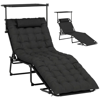 Folding Lounge Chair With Adjustable Canopy, 4-Position Tanning Chair, Black Lounger Chairs Black at Gallery Canada