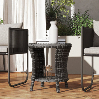 18" Wicker Outdoor Coffee Table, 2-Tier Storage, Composite Wood Top, Grey Patio Side Tables at Gallery Canada