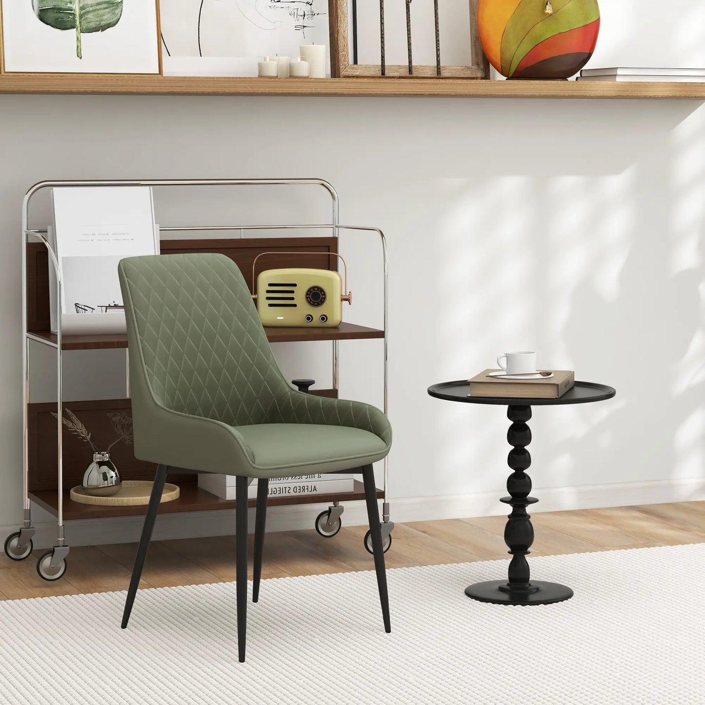 Modern Dining Chairs Set of 2, PU Leather, Metal Legs, Green Dining Chairs at Gallery Canada