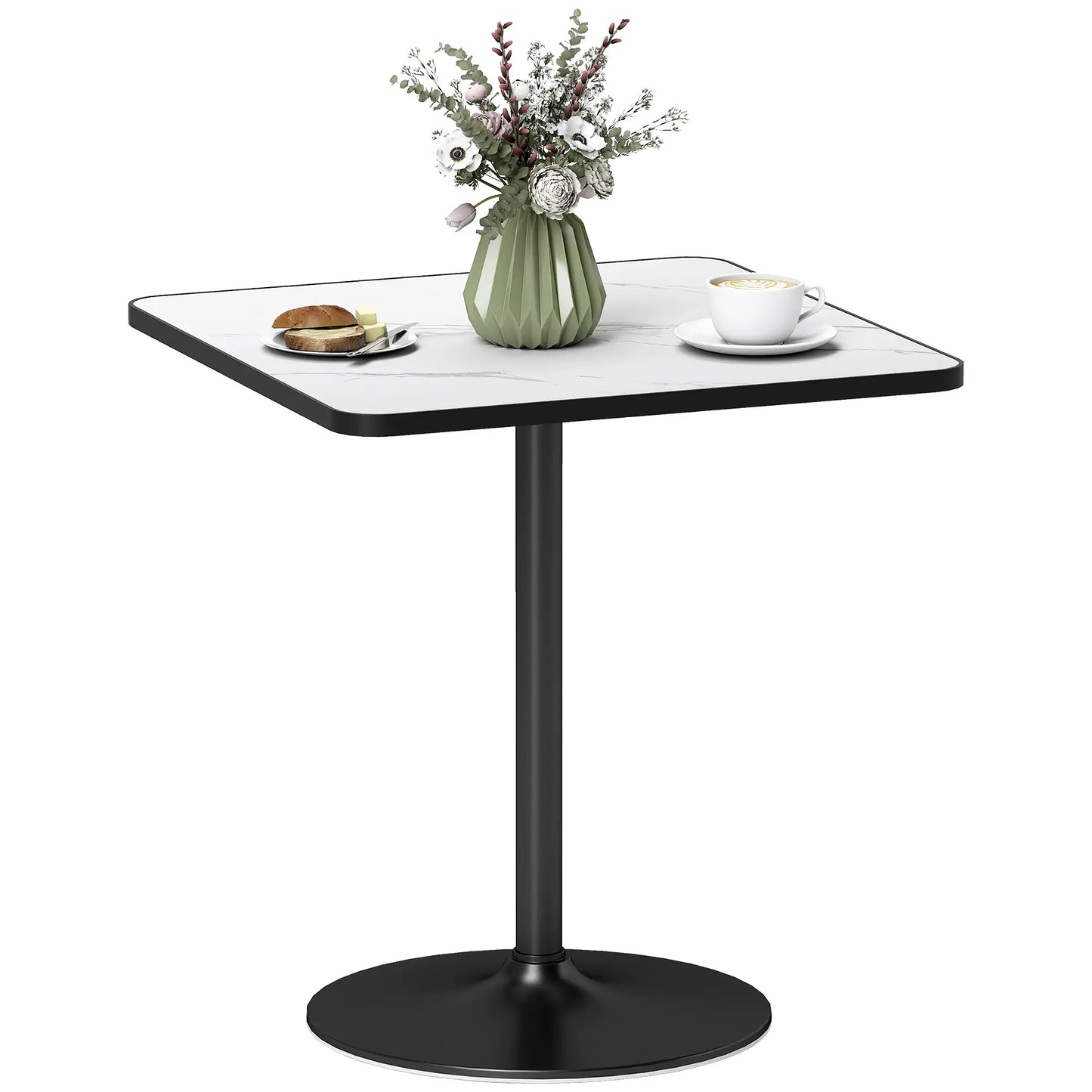 Modern Dining Table For 4, White Marble Effect Tabletop, Round Base, White Dining Tables at Gallery Canada