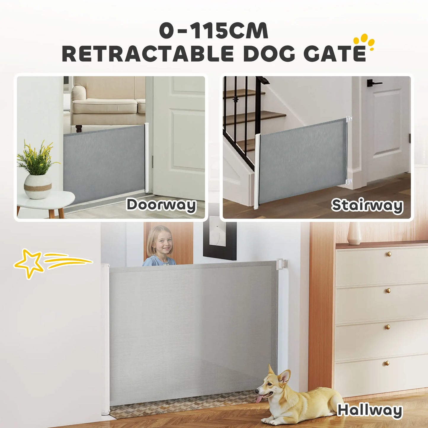 Retractable Pet Safety Gate, Flexible for Stairways Doorways, Grey Houses, Kennels & Pens at Gallery Canada