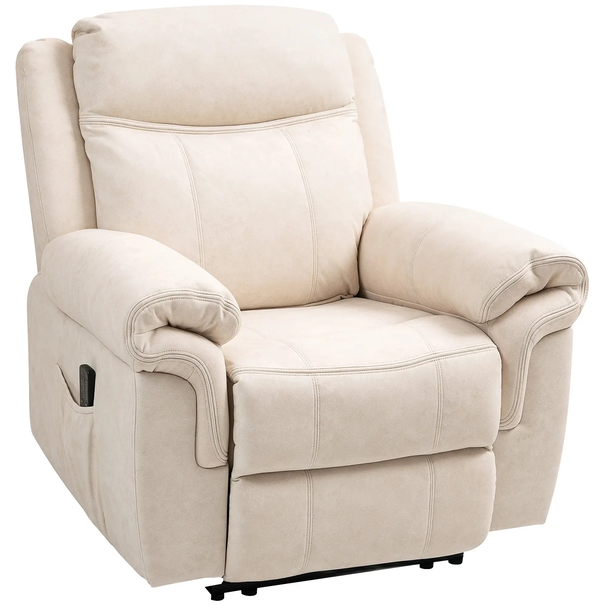 Manual Recliner Chair, Vibration Massage, Side Pockets, Microfibre, Cream White Sofas & Reclining Chairs at Gallery Canada