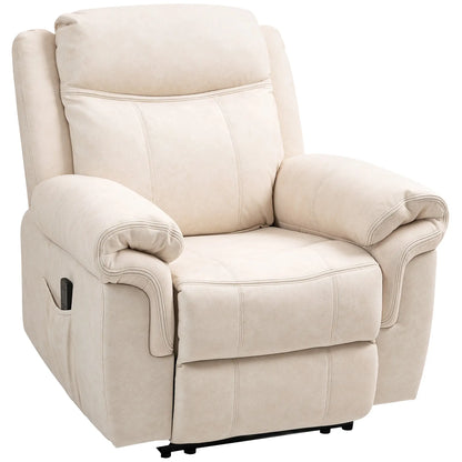 Manual Recliner Chair, Vibration Massage, Side Pockets, Microfibre, Cream White Sofas & Reclining Chairs at Gallery Canada