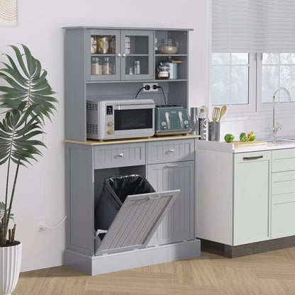 Kitchen Cabinet with Charging Station, 2 Tilt Out Cabinets, Microwave Stand, Grey Kitchen Pantry Cabinets at Gallery Canada