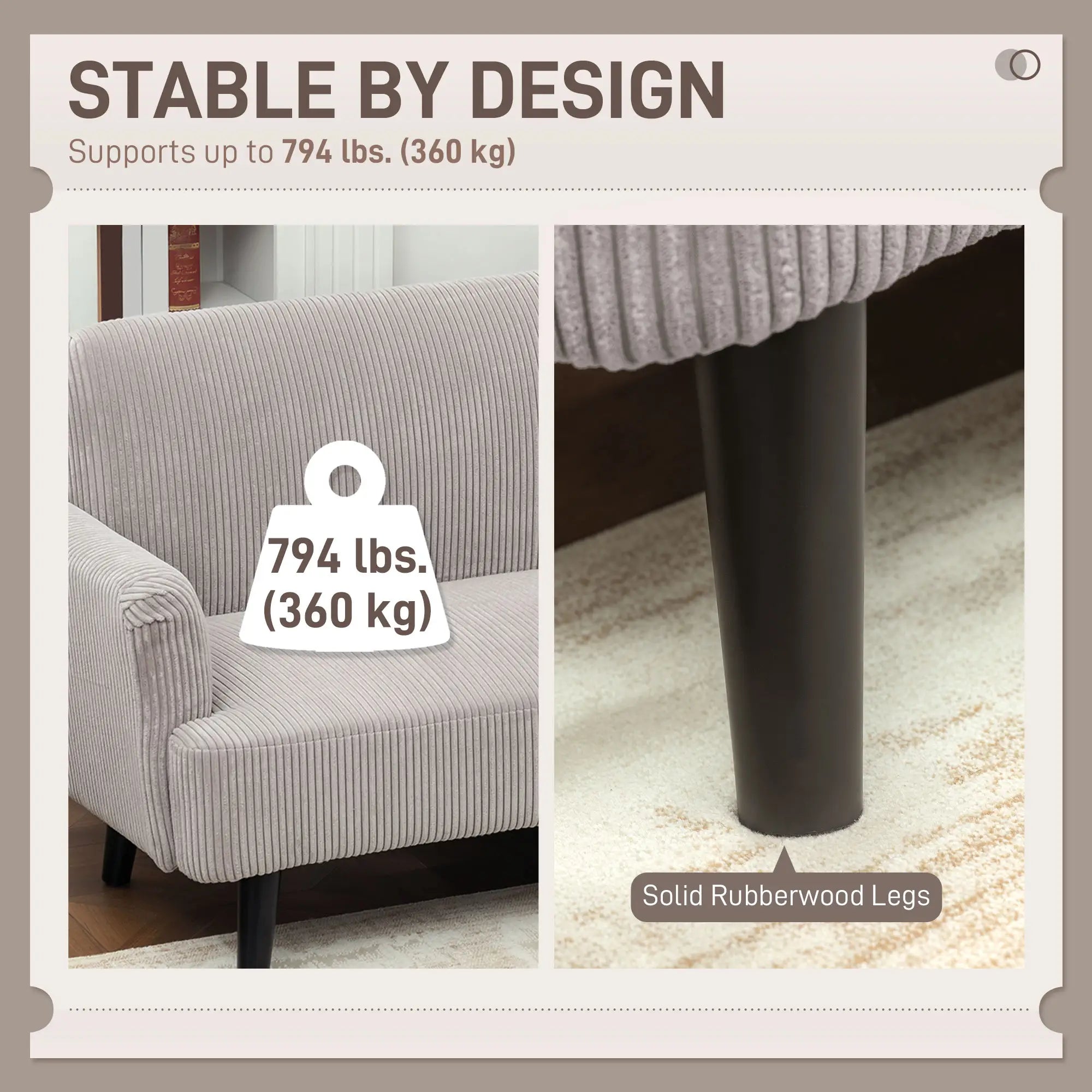 Modern 3 Seater Sofa, Corduroy Loveseat, Rubberwood Legs, Beige 3-Seater Sofas at Gallery Canada