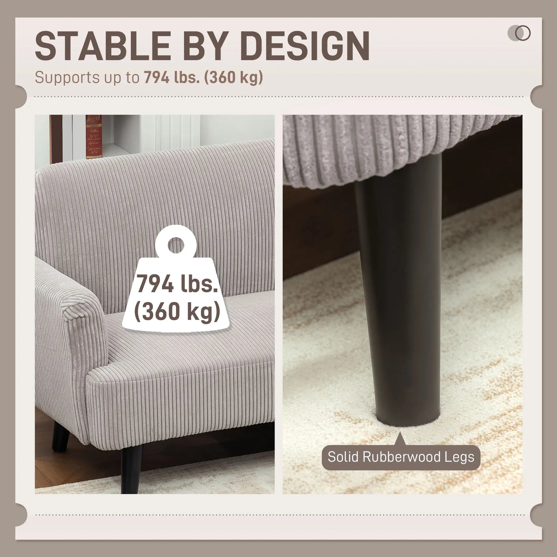 Modern 3 Seater Sofa, Corduroy Loveseat, Rubberwood Legs, Beige 3-Seater Sofas at Gallery Canada