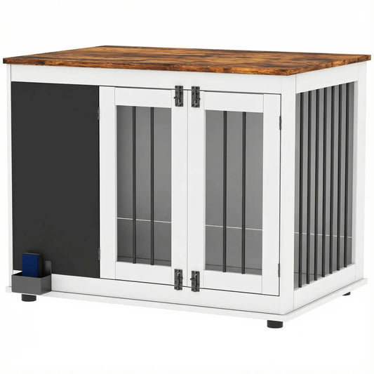 39" Dog Crate Furniture, Side End Table, Large Dogs, Blackboard, 3 Doors, White Houses, Kennels & Pens White at Gallery Canada