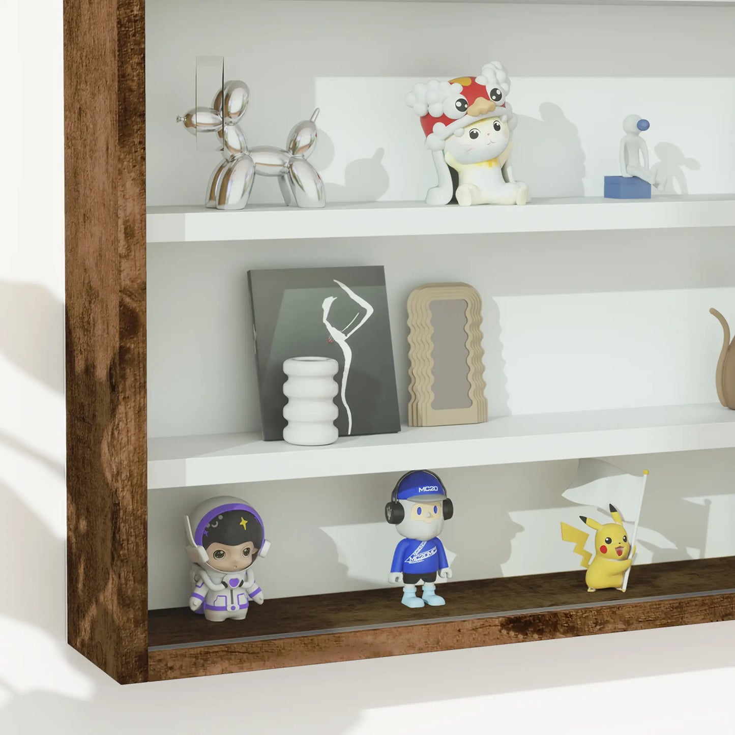 5-Tier Glass Display Cabinet, 2 Doors, 4 Adjustable Shelves, Brown Display Bookshelves at Gallery Canada