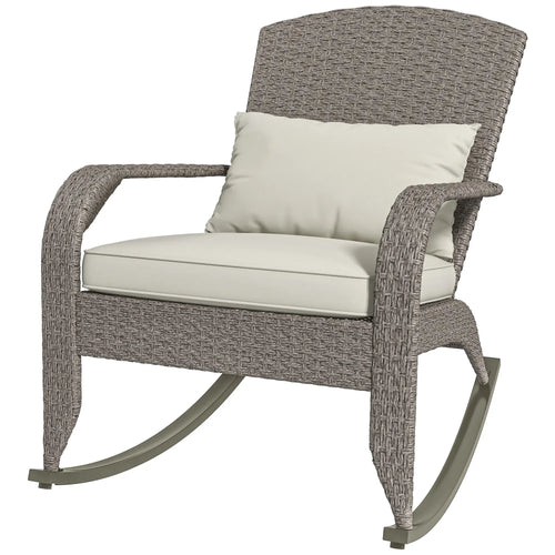 Outdoor Wicker Rocking Chair, High Back, Cream White, Cream White