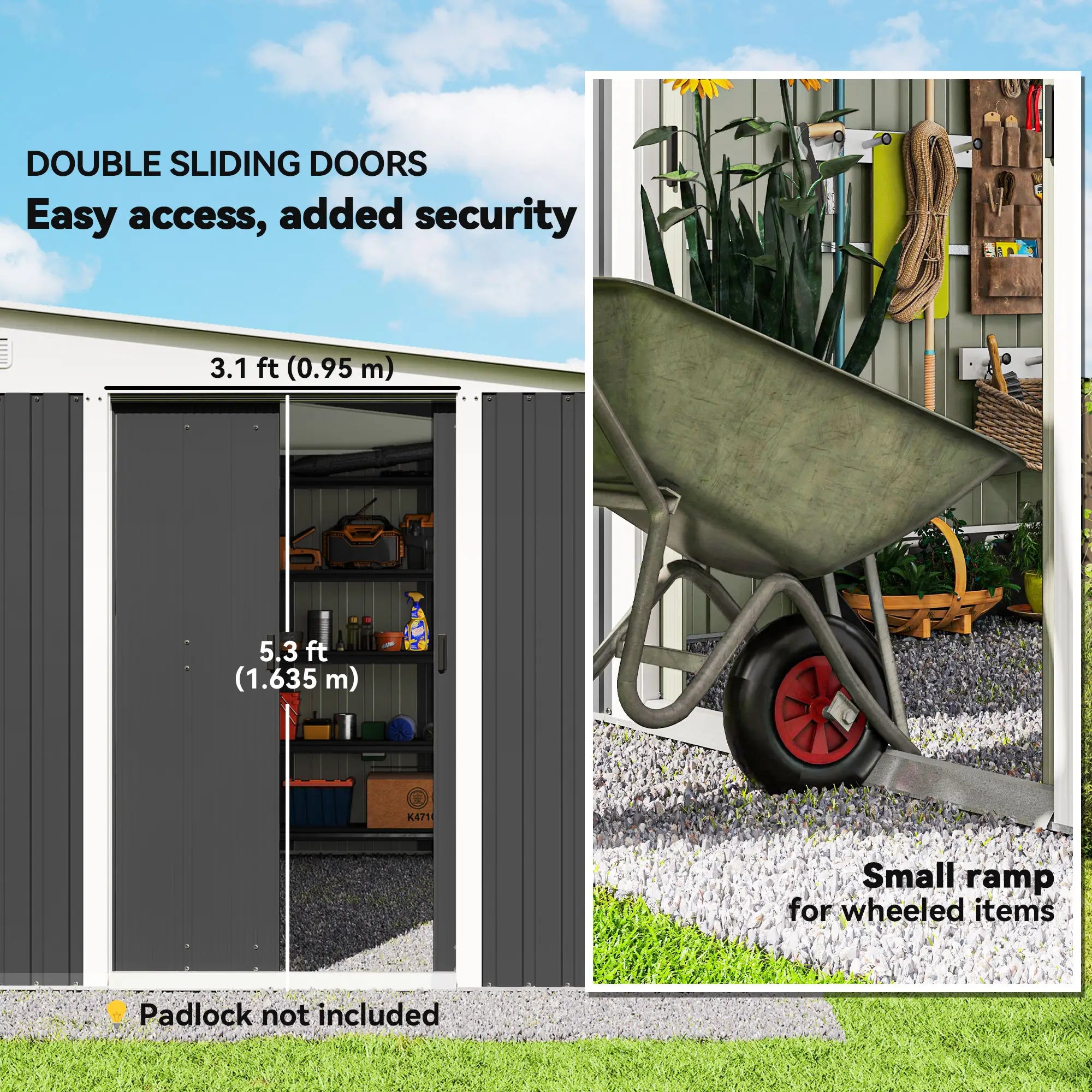 11' x 9' Steel Garden Storage Shed, Outdoor Metal Tool House, Dark Grey Sheds at Gallery Canada