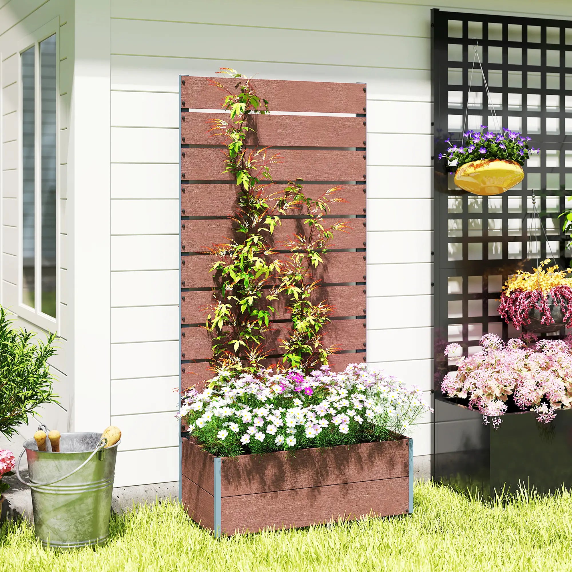 Raised Garden Bed With Trellis, Elevated Planter Box, 28