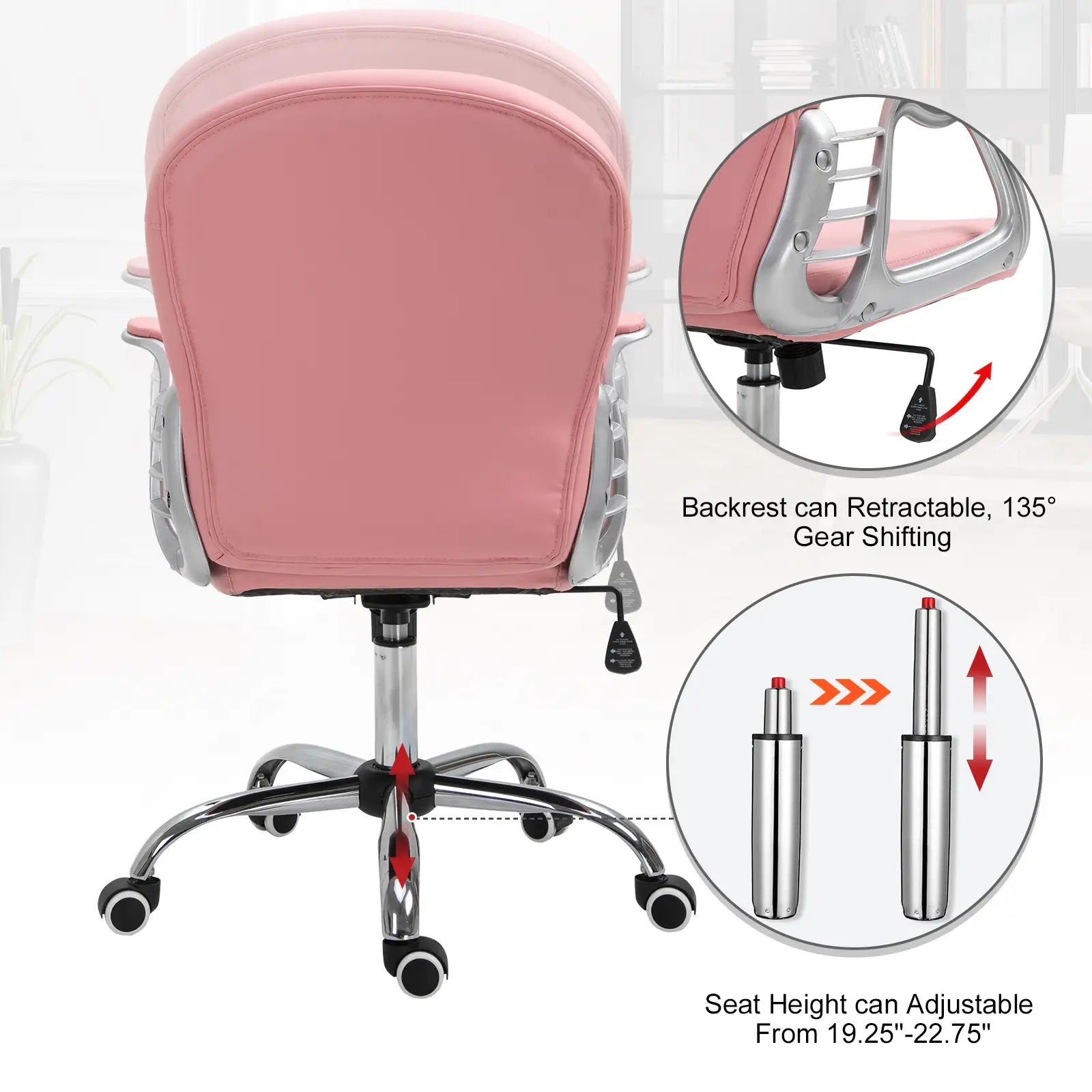 Office Chair, Computer Desk Chair with Adjustable Height and Tufted Back, Pink Task Chairs at Gallery Canada