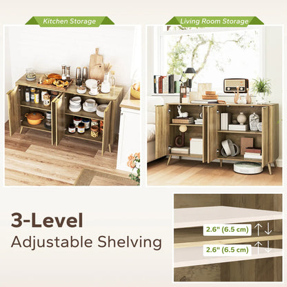 55" Modern Buffet Cabinet, 4 Fluted Doors, 2 Adjustable Shelves, White Storage Cabinets at Gallery Canada