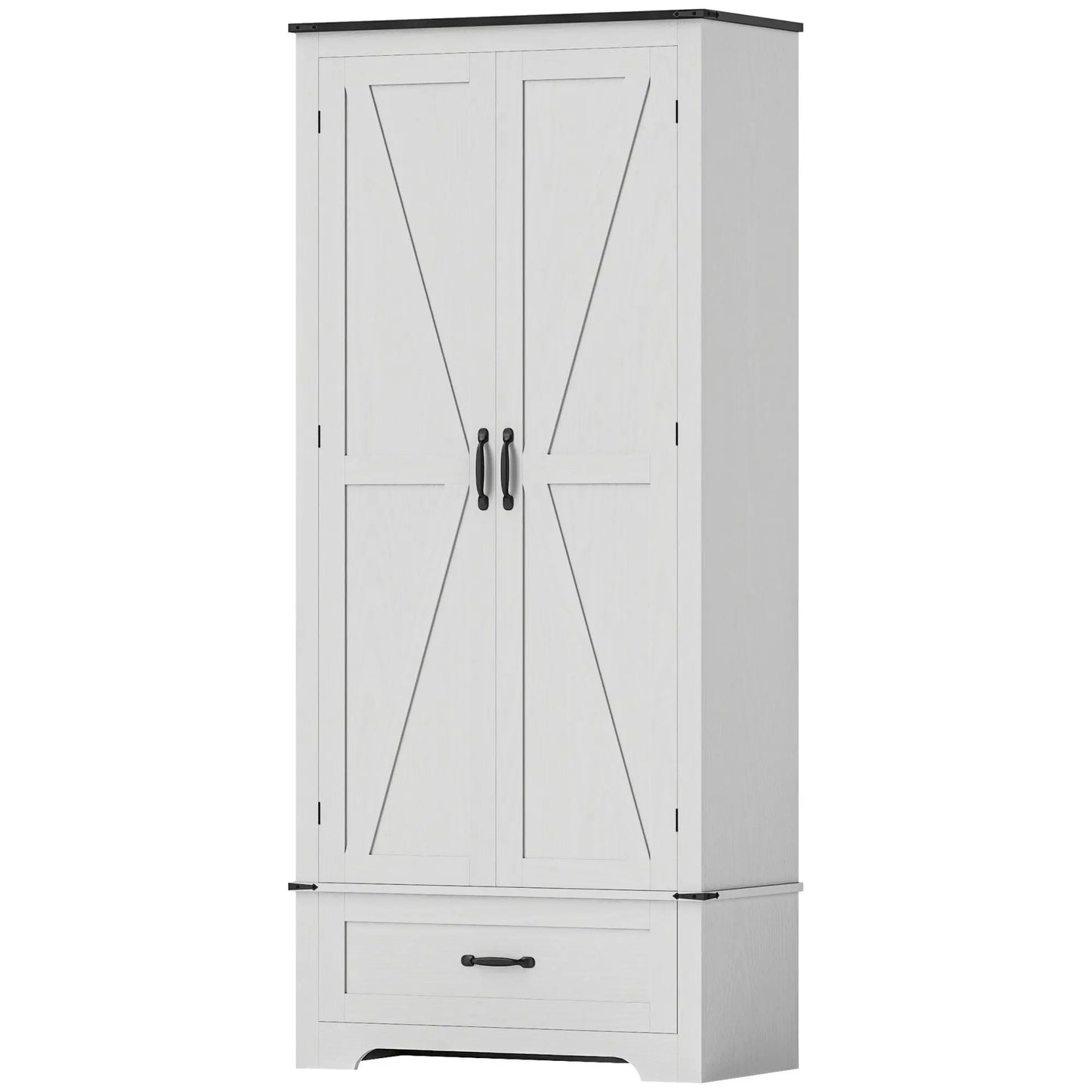 72" Farmhouse Pantry Cabinet, Adjustable Shelves, 2 Doors, White Wood Grain, White Kitchen Pantry Cabinets White Wood Grain at Gallery Canada