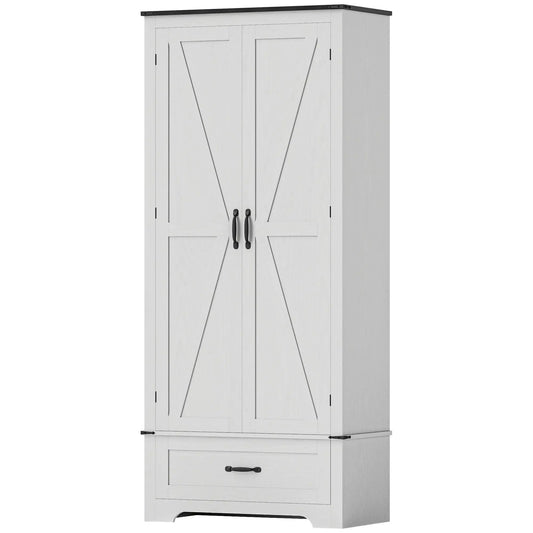 72" Farmhouse Pantry Cabinet, Adjustable Shelves, 2 Doors, White Wood Grain, White Kitchen Pantry Cabinets White Wood Grain at Gallery Canada