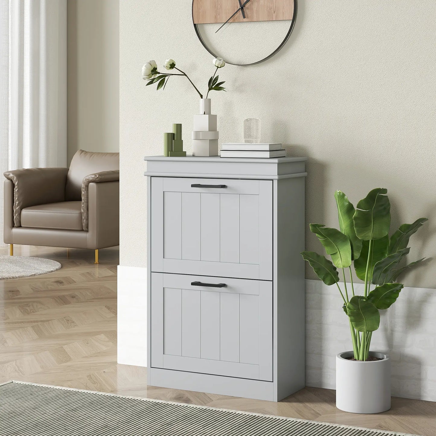Shoe Storage Cabinet, 2 Flip Drawers, Adjustable Shelves, 10 Pairs, Grey Shoe Storage Cabinets & Racks at Gallery Canada