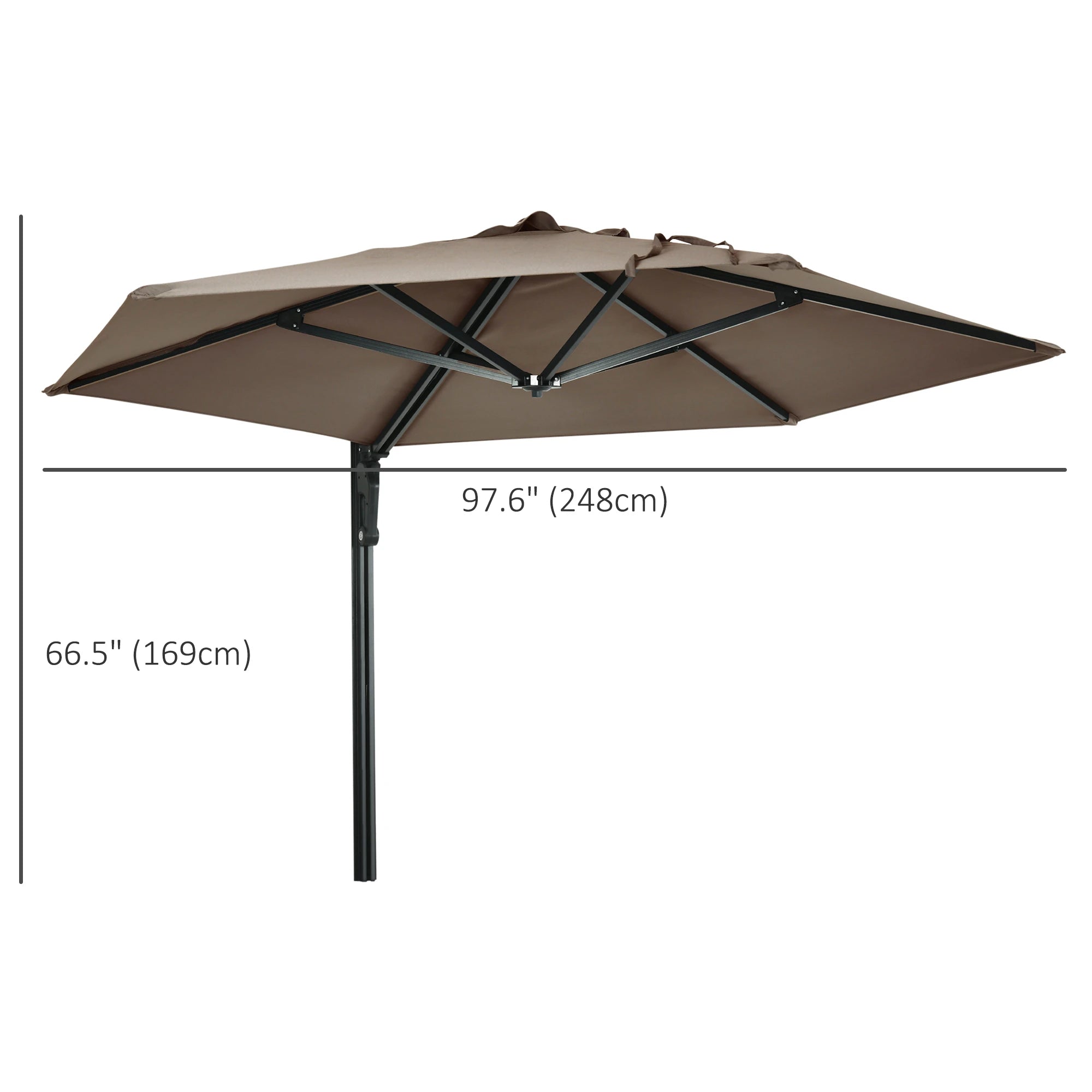 8 ft Wall Mounted Umbrella, 180° Rotatable Canopy, Khaki Sun Umbrellas at Gallery Canada