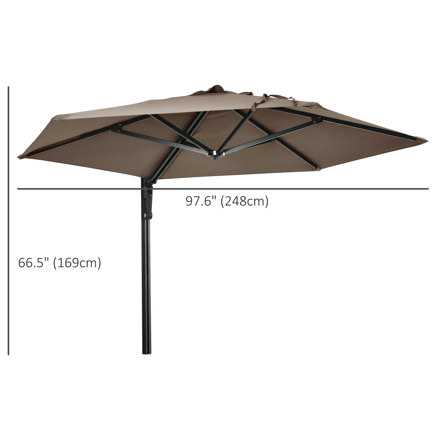 8 ft Wall Mounted Umbrella, 180° Rotatable Canopy, Khaki Sun Umbrellas at Gallery Canada