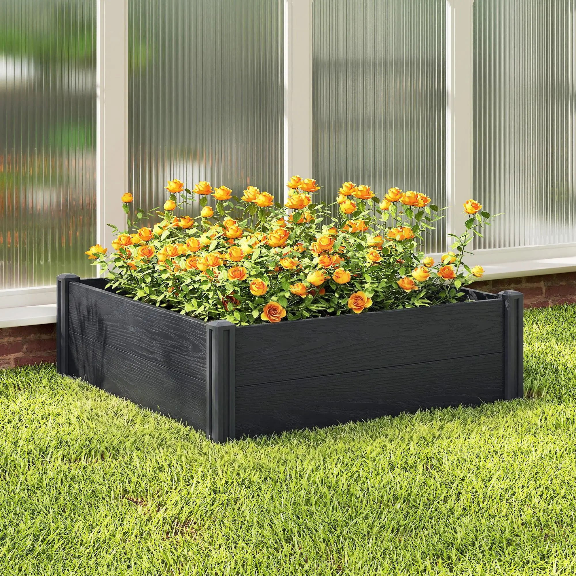 Vinyl Raised Garden Bed Kit, 6.5 x 2 x 1ft, Grey Wood Effect, Grey Wooden Planter Boxes at Gallery Canada