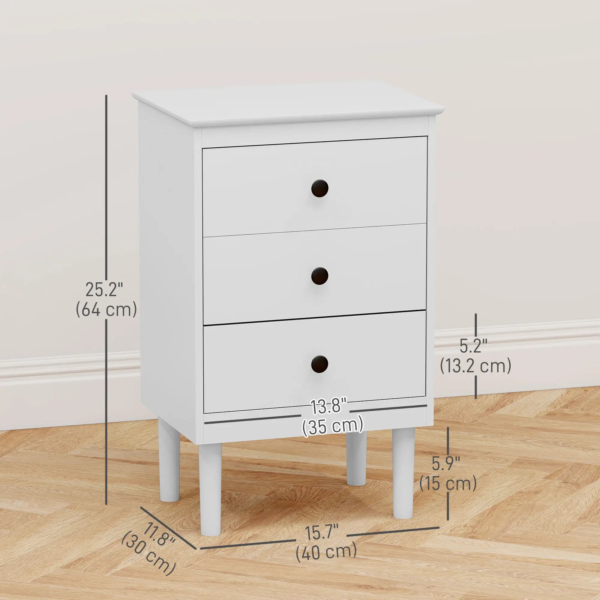 Two 3-Drawer Modern Bedside Tables, White Bedside Tables at Gallery Canada