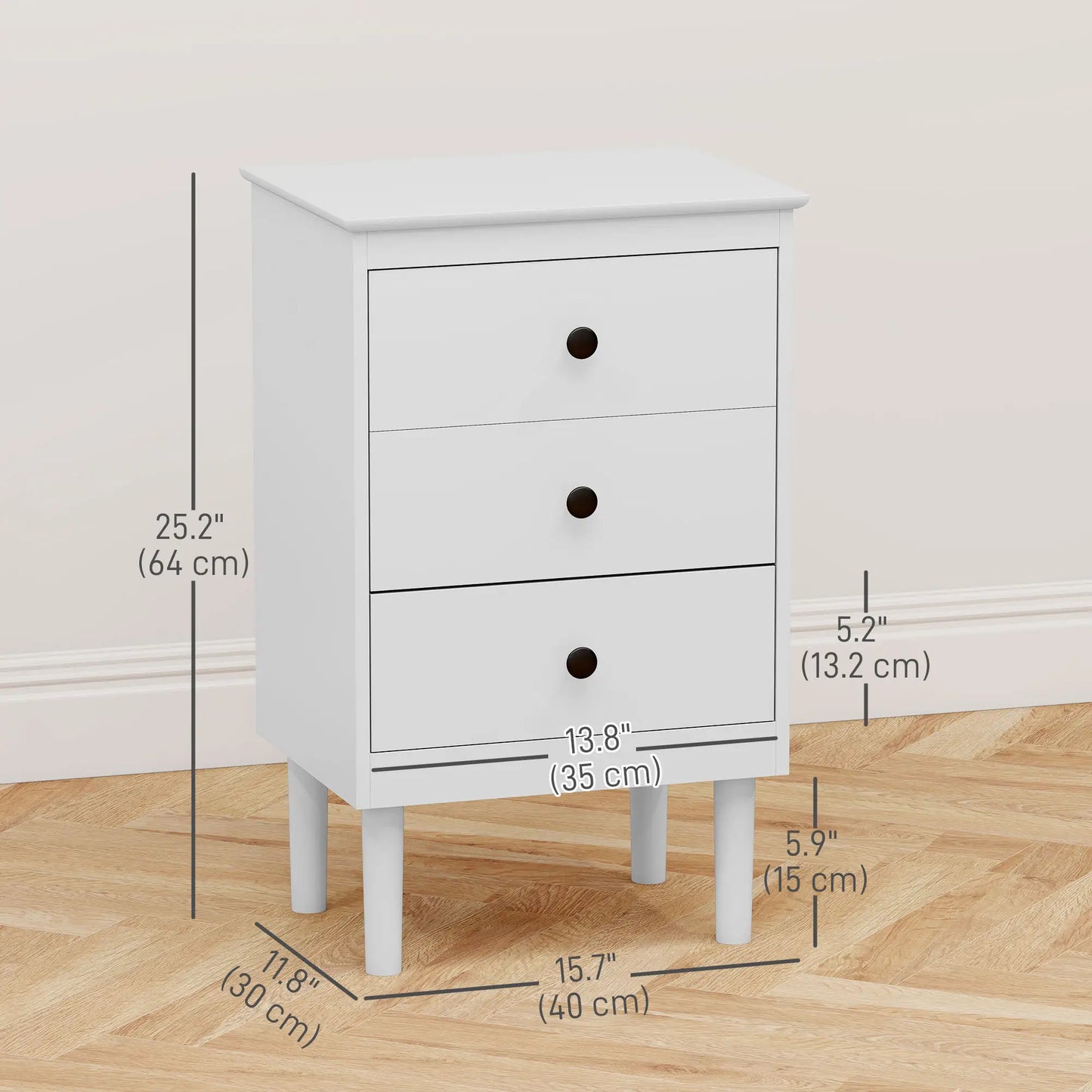 Two 3-Drawer Modern Bedside Tables, White Bedside Tables at Gallery Canada