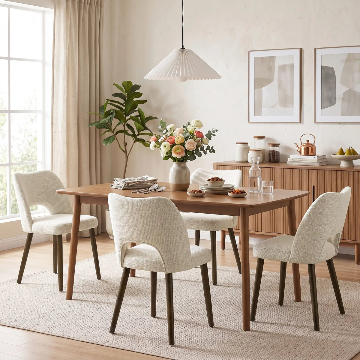 Upholstered Dining Chairs Set, Cream White