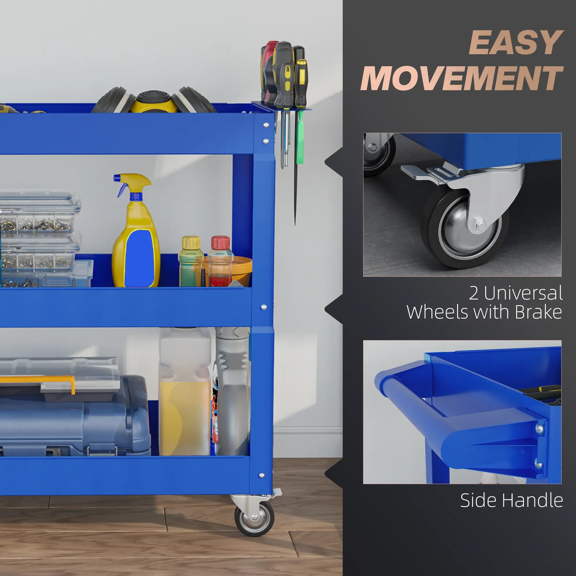 3 Tier Rolling Tool Cart, 330 LBS Heavy Duty Utility Cart, Blue Tool Organizers at Gallery Canada