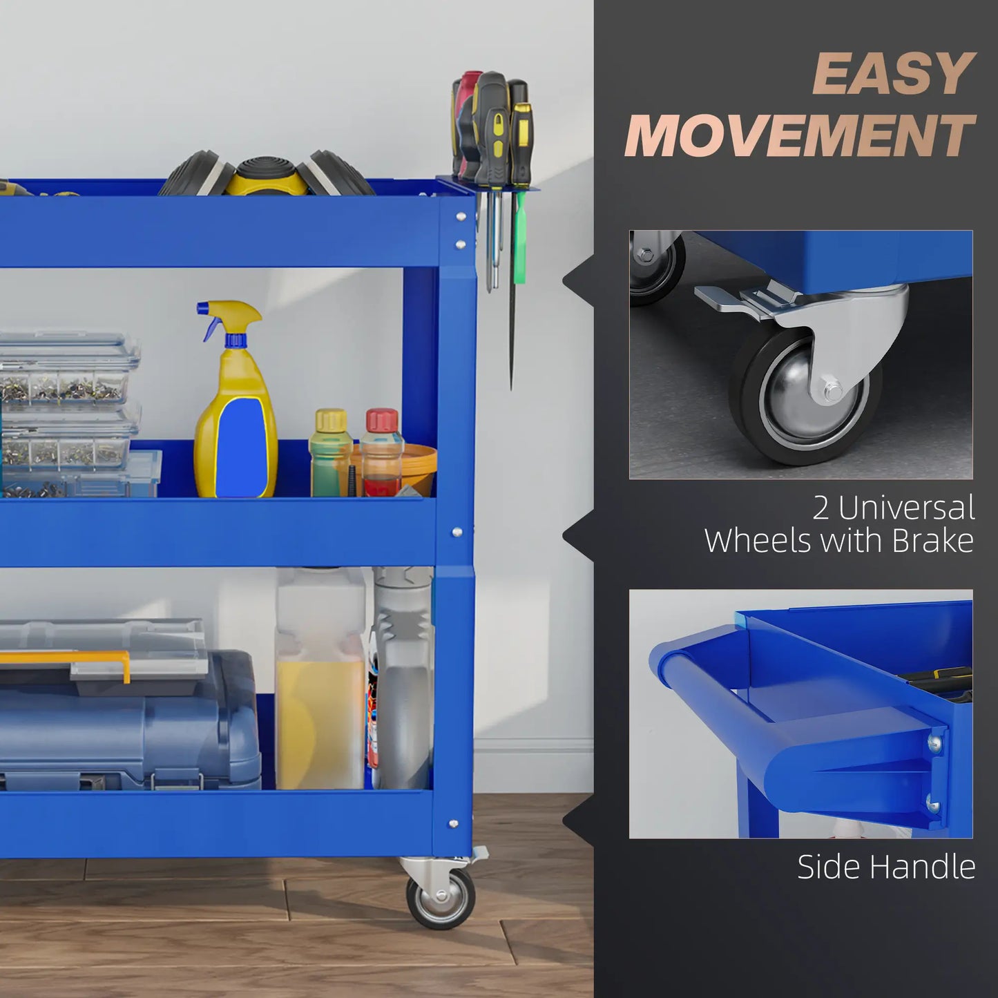 3 Tier Rolling Tool Cart, 330 LBS Heavy Duty Utility Cart, Blue Tool Organizers at Gallery Canada