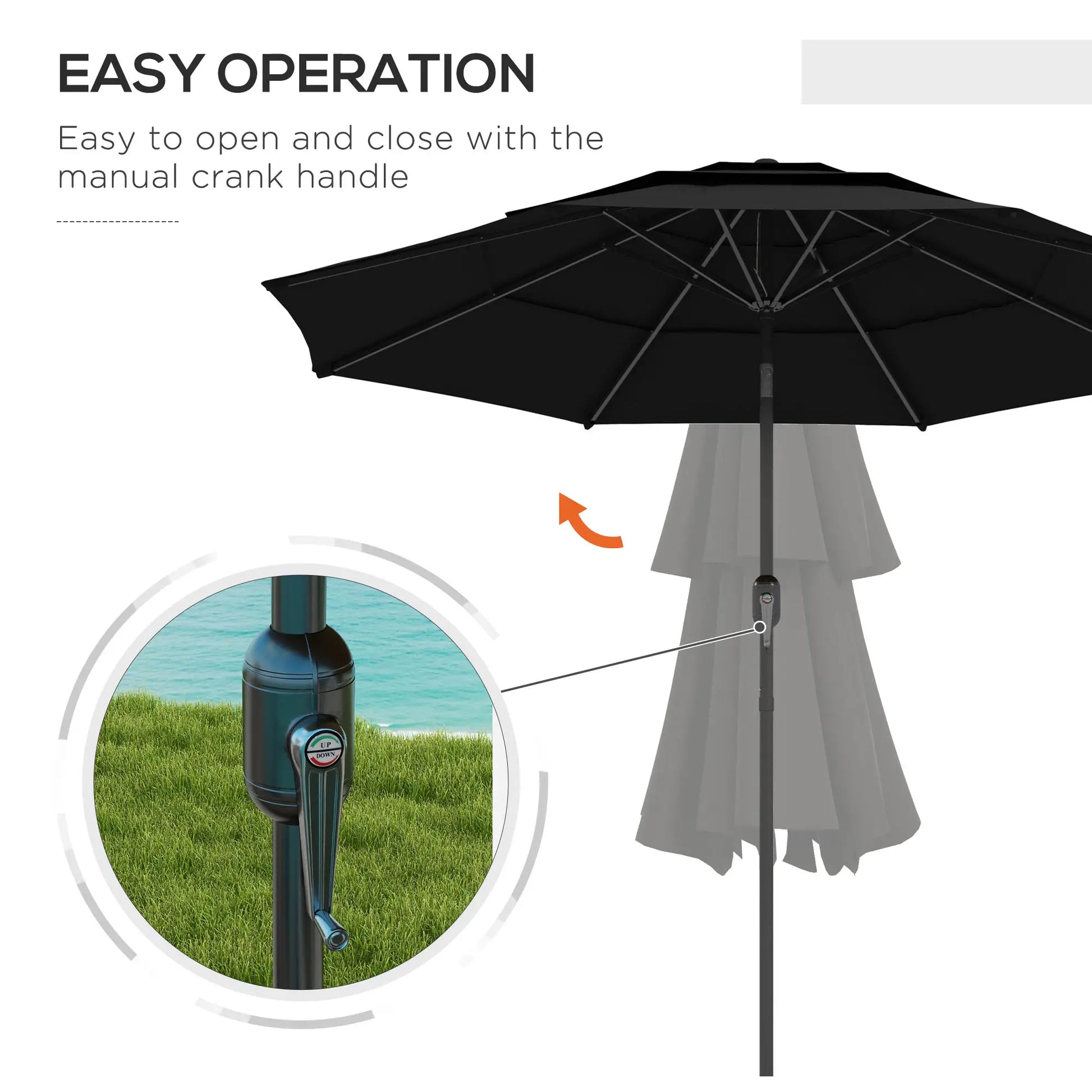 9FT 3-Tier Patio Umbrella, Crank Push Button Tilt, Black Sun Umbrellas at Gallery Canada