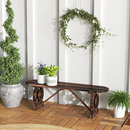2-Person Outdoor Bench, Wood Garden Bench with Wagon Wheel Legs, Carbonized Outdoor Benches at Gallery Canada