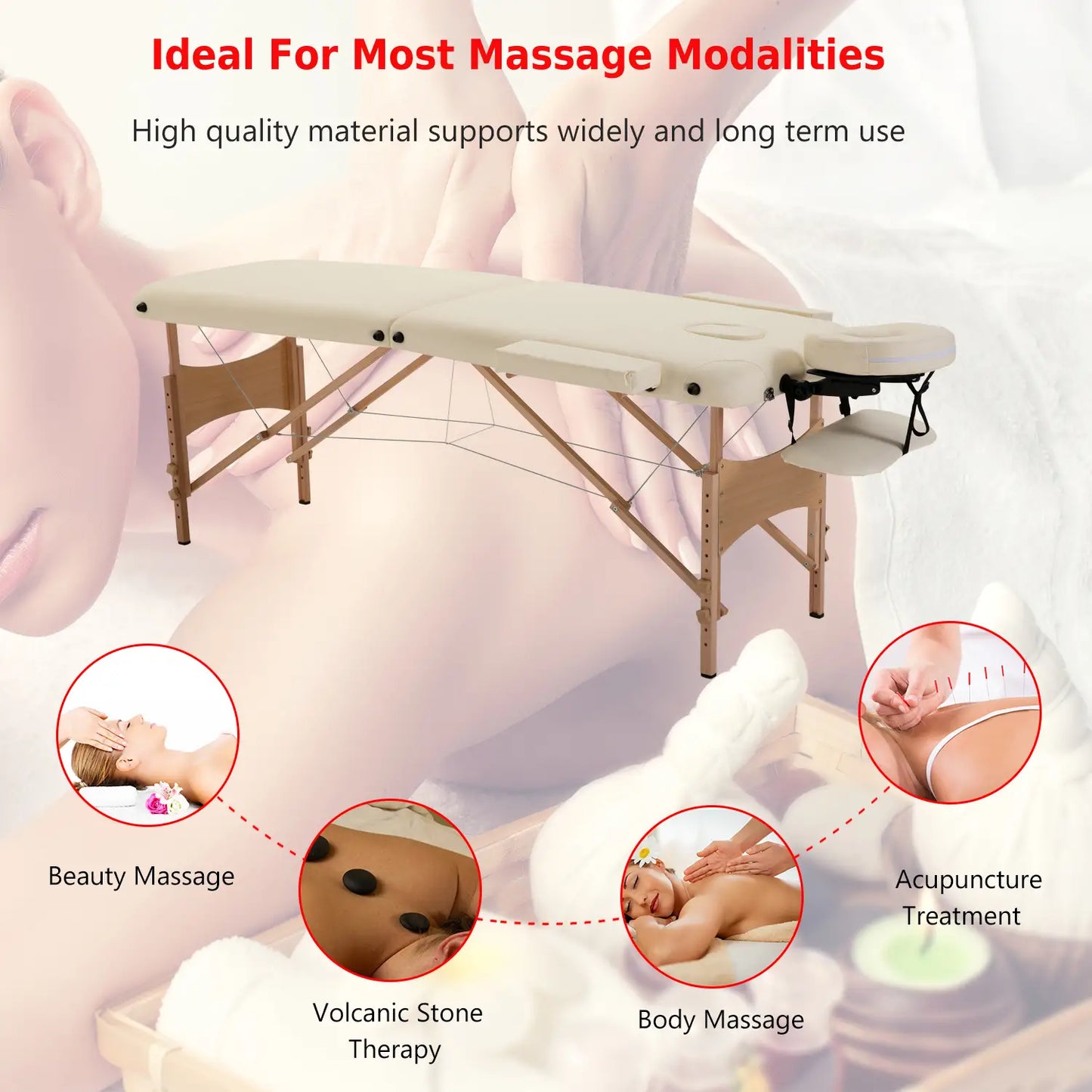 Height Adjustable Salon Spa Facial Couch, Folding Massage Table, Beige