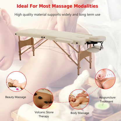 Height Adjustable Salon Spa Facial Couch, Folding Massage Table, Beige