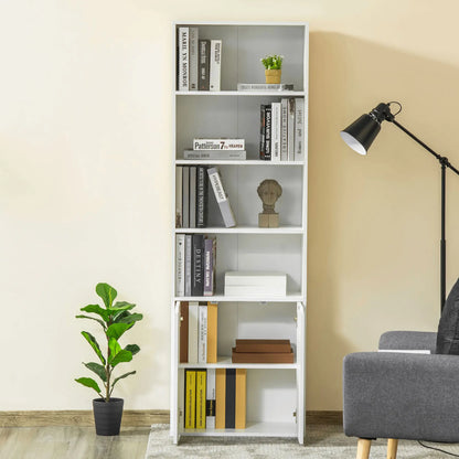 4-Tier Open Bookshelf with Doors, Home Office Bookcase, White White Bookshelves at Gallery Canada