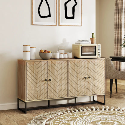 Sideboard Buffet Cabinet with 2 Adjustable Shelves and Steel Base, TV Stand, Coffee Bar Cabinet for Living Room, Oak Storage Cabinets at Gallery Canada