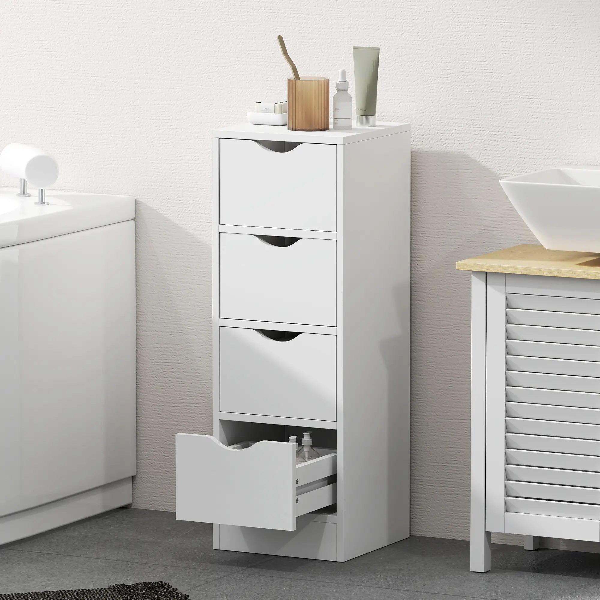 4-Drawer Bathroom Cabinet, Freestanding Narrow Storage, White Bathroom Cabinets at Gallery Canada
