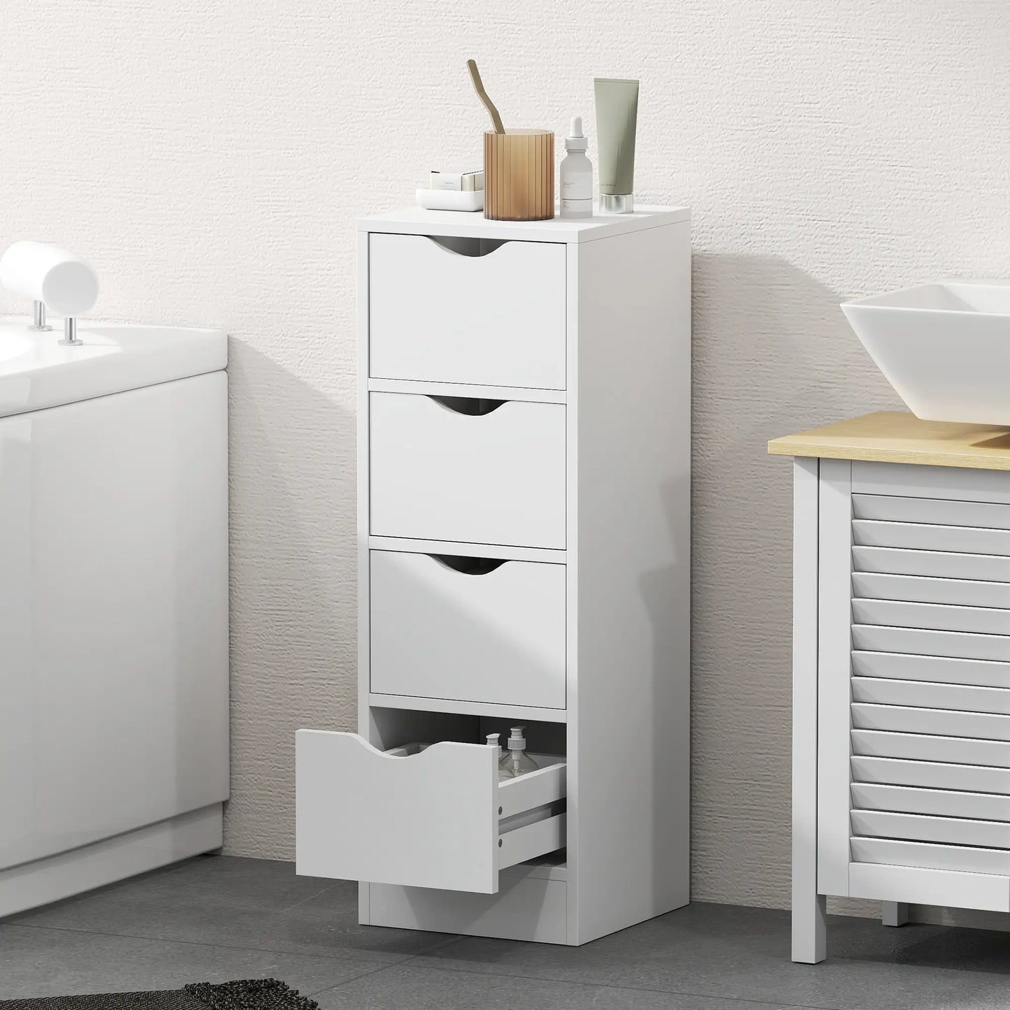 4-Drawer Bathroom Cabinet, Freestanding Narrow Storage, White Bathroom Cabinets at Gallery Canada