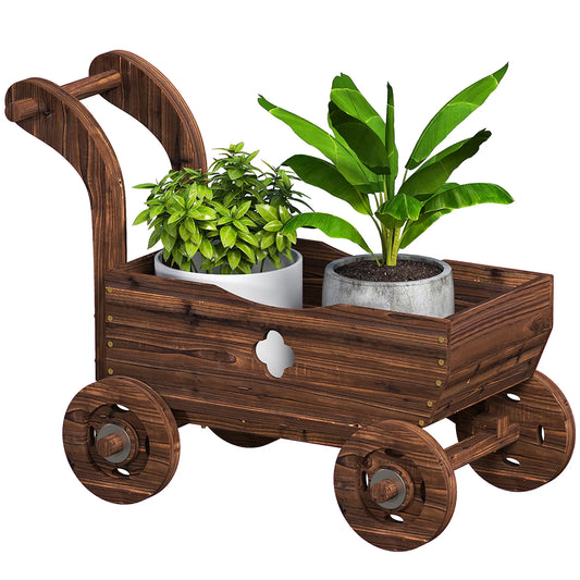 Wagon Flower Planter Cart With Wheels, Garden Wagon With Handle, Carbonized Raised Garden Beds Carbonized at Gallery Canada