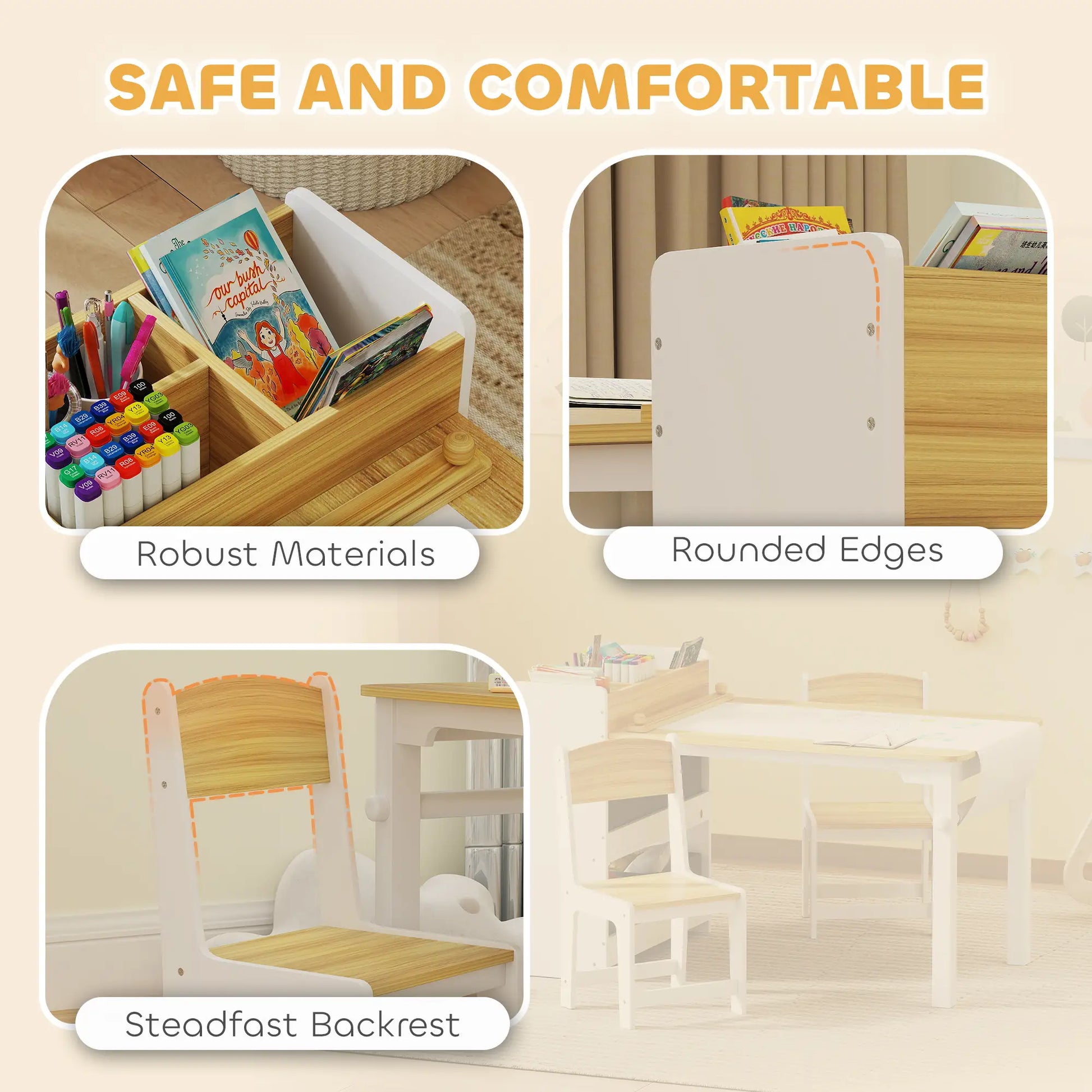 Kids Table and Chairs Set, Toddler Art Table with Paper Roll, Storage, Natural Wood Kids Table Sets at Gallery Canada