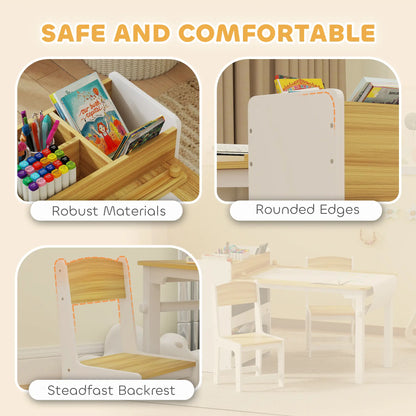 Kids Table and Chairs Set, Toddler Art Table with Paper Roll, Storage, Natural Wood Kids Table Sets at Gallery Canada