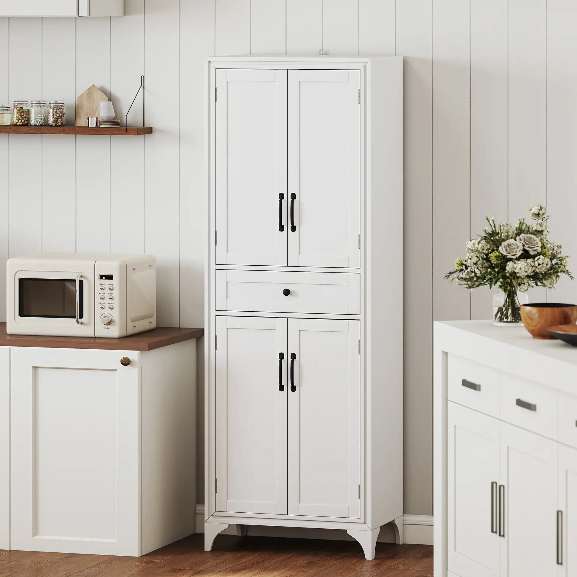 Freestanding Storage Cabinet, Kitchen Pantry with 2 Shelves, 4 Doors Kitchen Pantry Cabinets at Gallery Canada