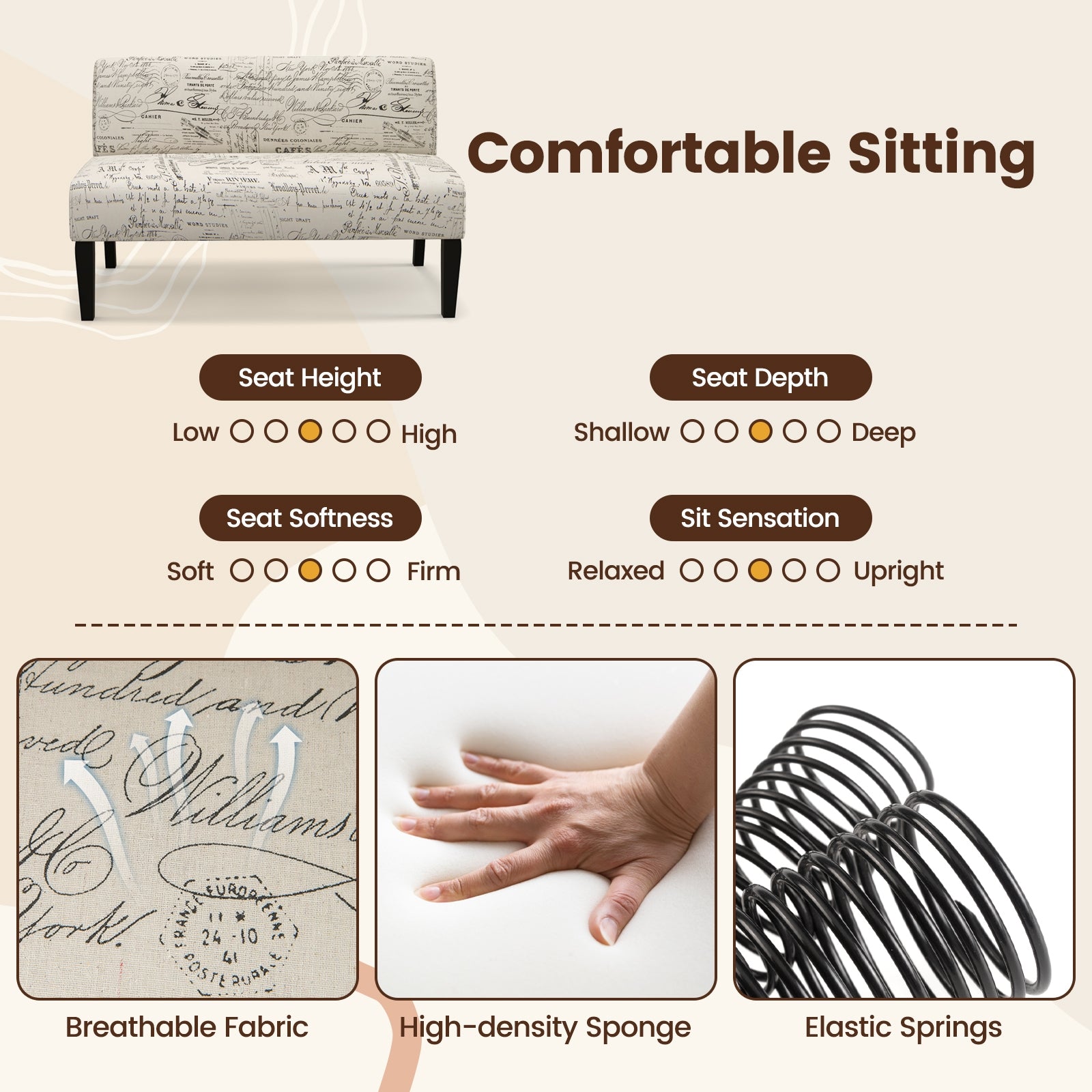 Wooden Leg Armless Loveseat Sofa for Living Room, White Accent Chairs at Gallery Canada